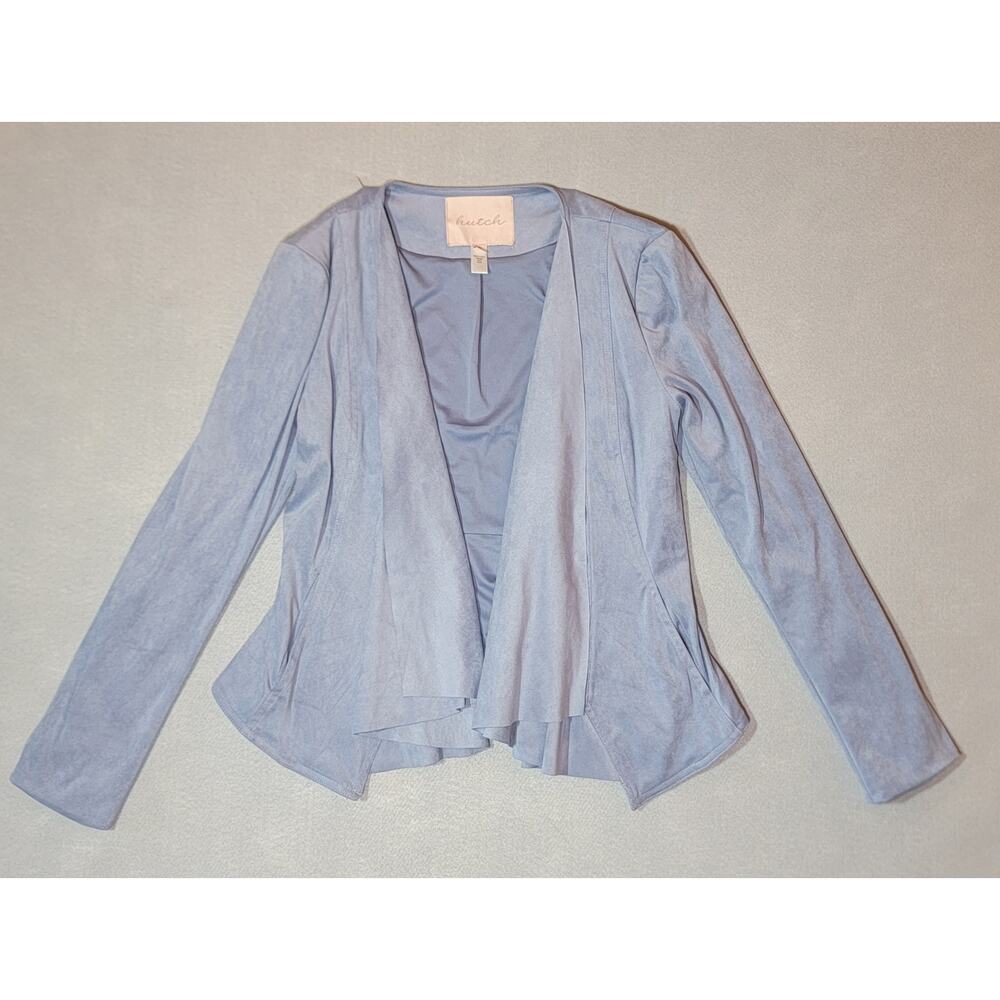 HUTCH Anthropologie Light Blue Faux Suede Drape Front Jacket XS